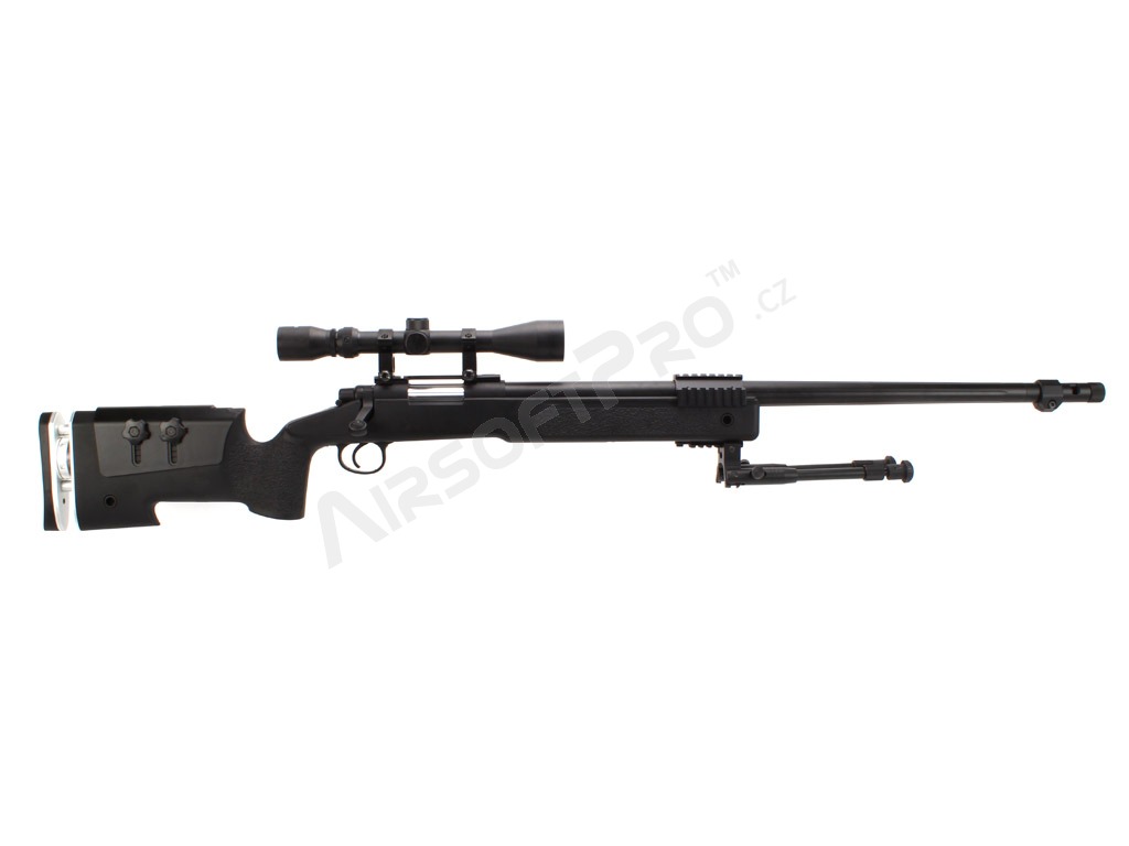 Airsoft sniper MB17D + puškohled a dvojnožka - černá [Well]