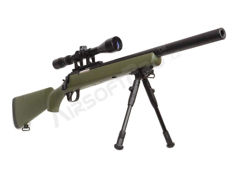 Airsoft sniper MB02D + puškohled a dvojnožka, olivová [Well]