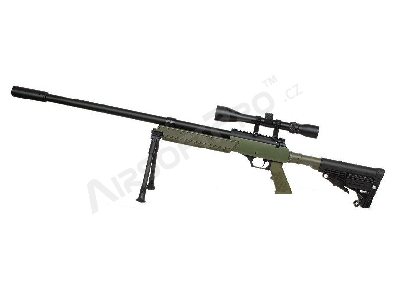 Airsoft sniper APS SR-2 LRV (MB13D) + bipod + scope + silencer, OD [Well]