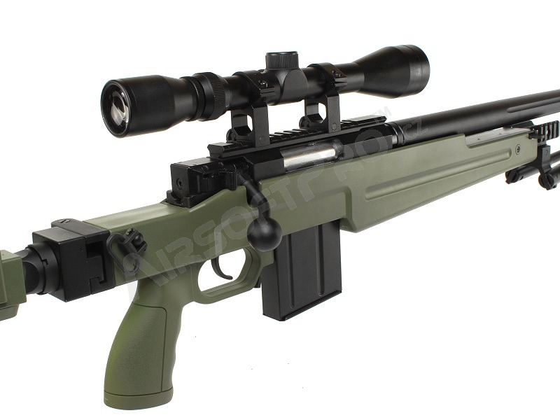 Airsoft sniper MB4414D + scope and bipod - olive [Well]