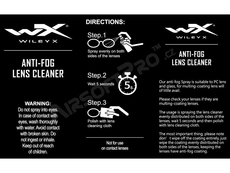 Nettoyant anti-buée pour lentilles (bouteille de 25ml) avec chiffon de nettoyage [WileyX]