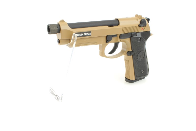 Airsoftová pistole M9 A1, hlaveň se závitem, celokov, plyn blowback - TAN 360 foto