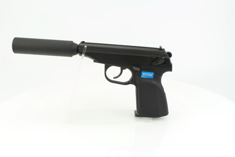 Airsoftová pistole Makarov MA 654K + tlumič s hlavní - celokov, blowback 360 foto