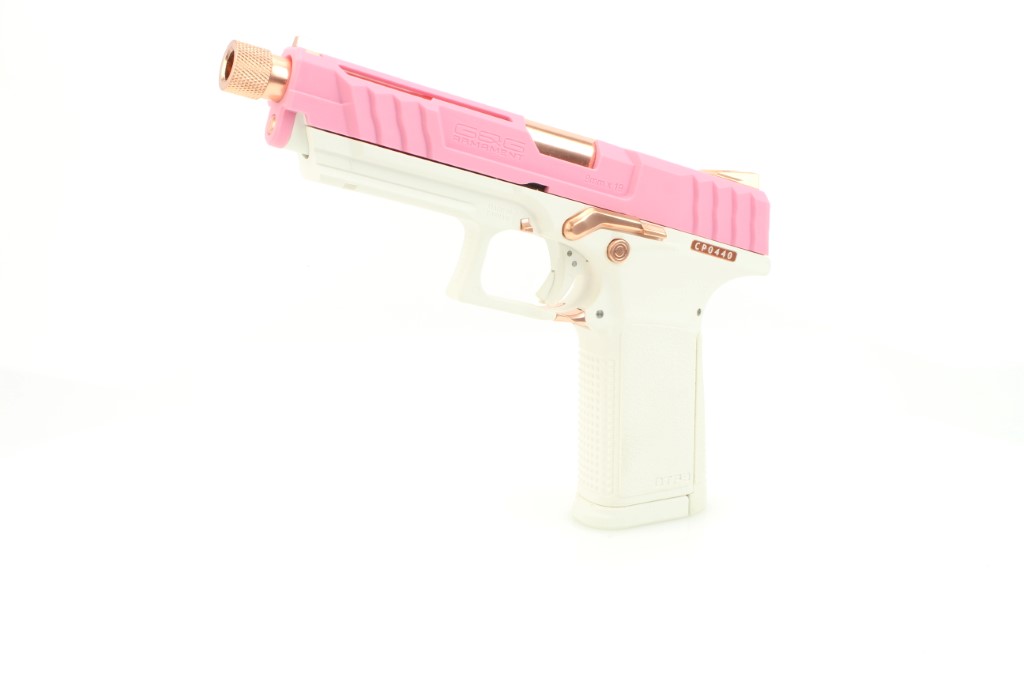 Airsoftová pistole GTP9, plyn blowback (GBB) - růžovo-zlatá 360 foto