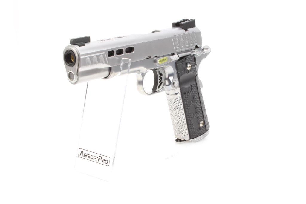 Airsoftová pistole KP1911 - GBB, celokov - stříbrná 360 foto