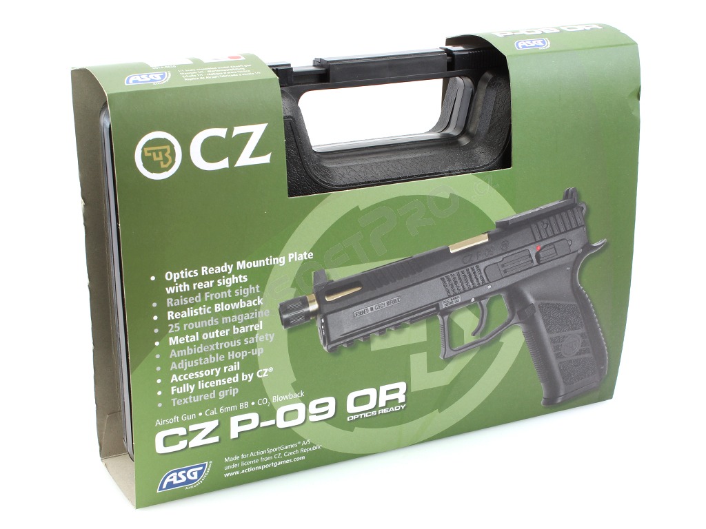 Airsoftová pistole CZ P-09 OR, kovový závěr, CO2, blowback + kufr [ASG]