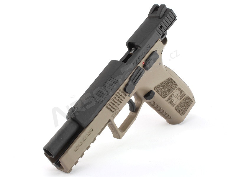 Airsoftová pistole CZ P-09 DT FDE, kovový závěr, plyn, blowback + kufr [ASG]