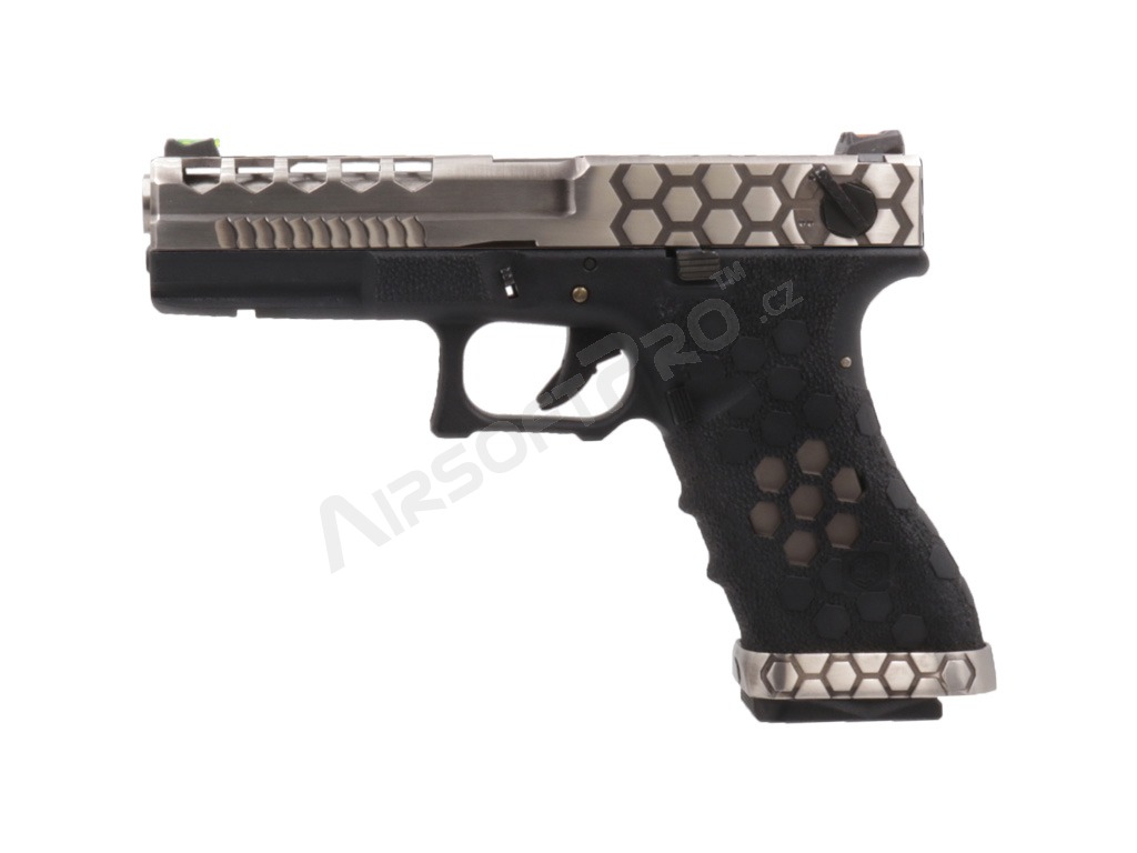 Pistola airsoft GBB G-HexCut VX02, Full auto - Plata/Negro [AW Custom]