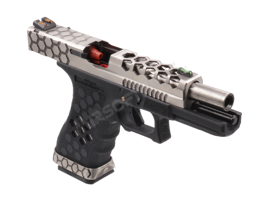 Pistola airsoft GBB G-HexCut VX02, Full auto - Plata/Negro [AW Custom]