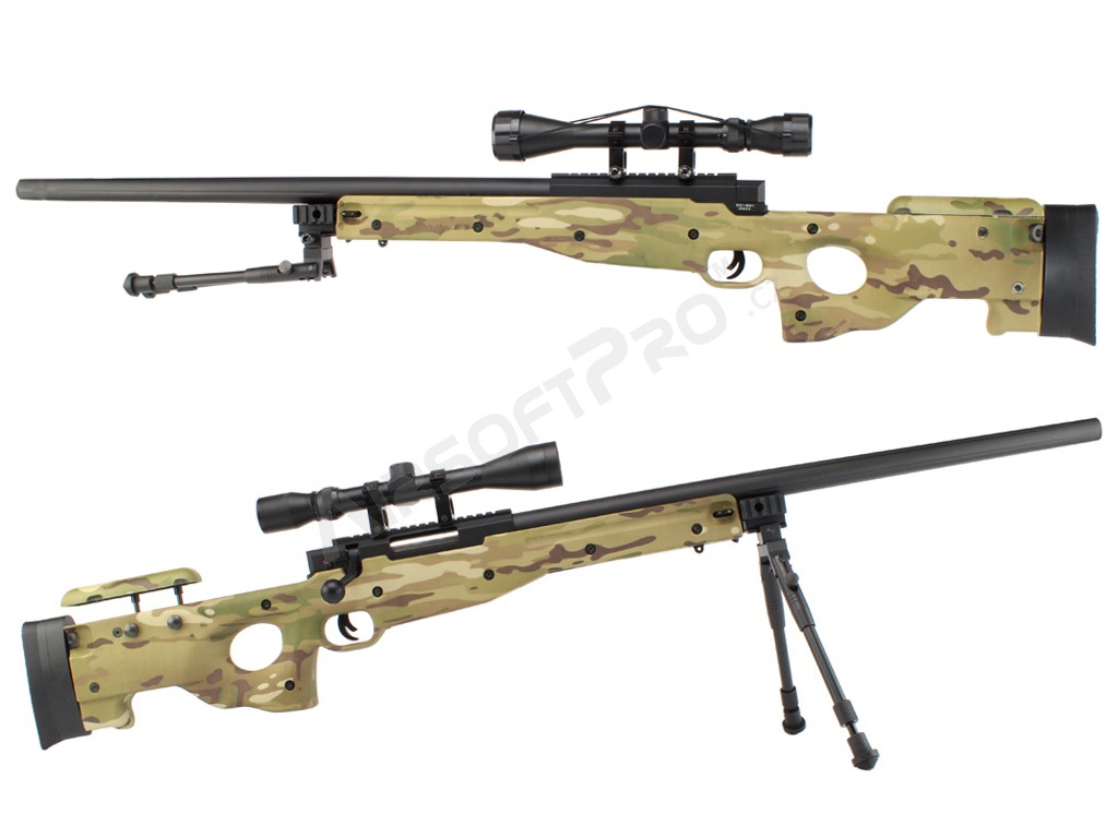 Airsoft sniper SAG L96 UPGRADE + puškohled + dvojnožka - Multicam [E&C]