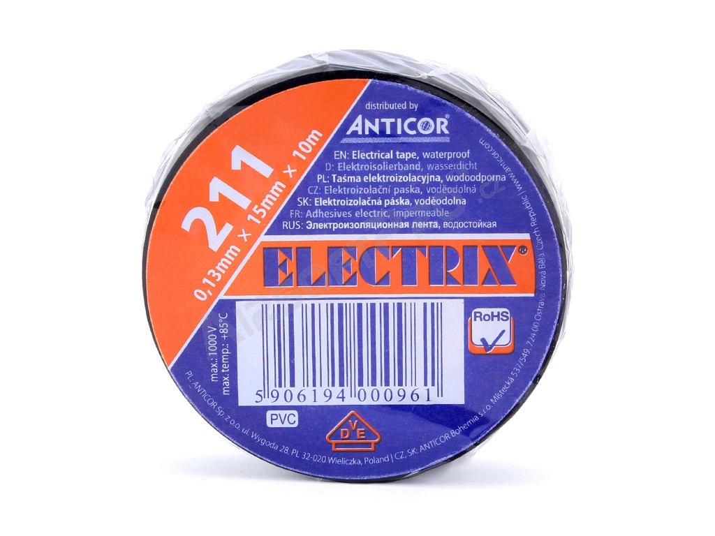 Cinta eléctrica de PVC Electrix 0,13x15x10m - negra [Anticor]