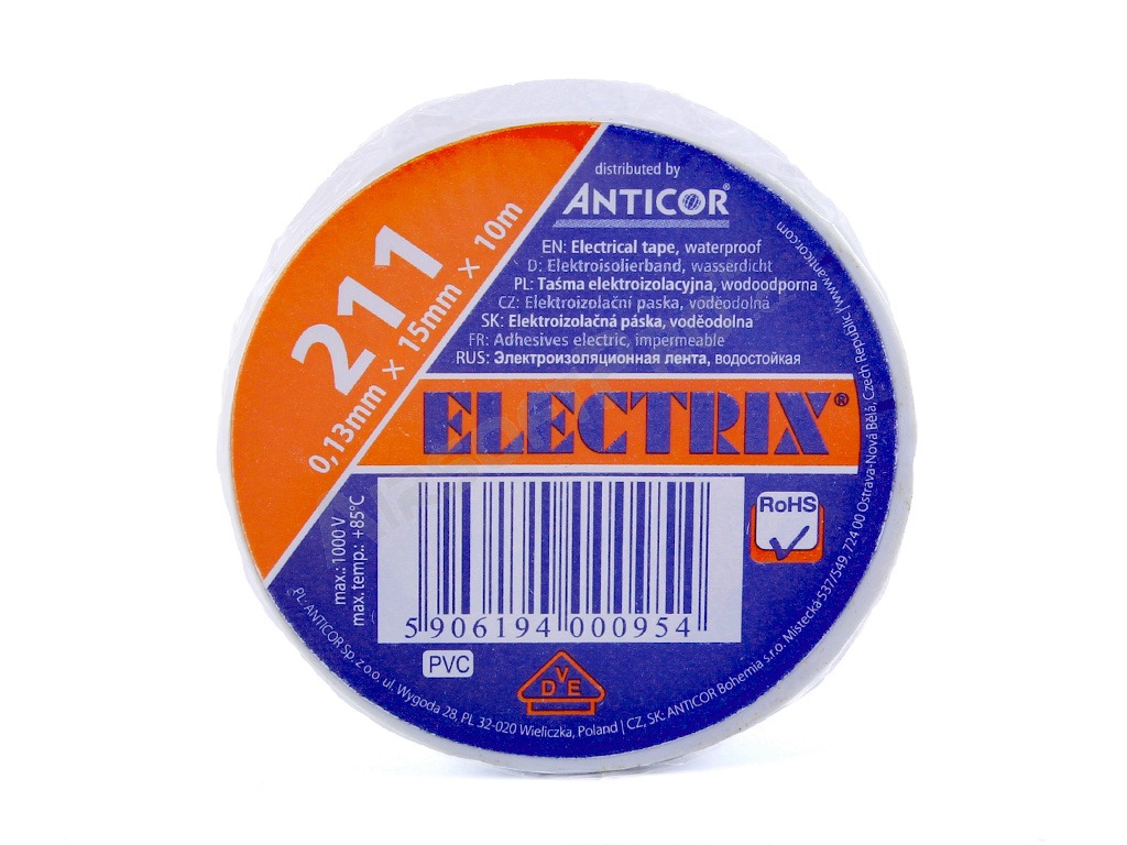 Cinta eléctrica de PVC Electrix 0,13x15x10m - blanco [Anticor]