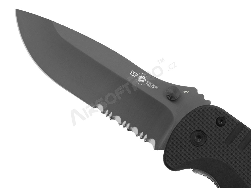 Cuchillo de rescate con hoja combinada (RK-01-S) - Negro [ESP]