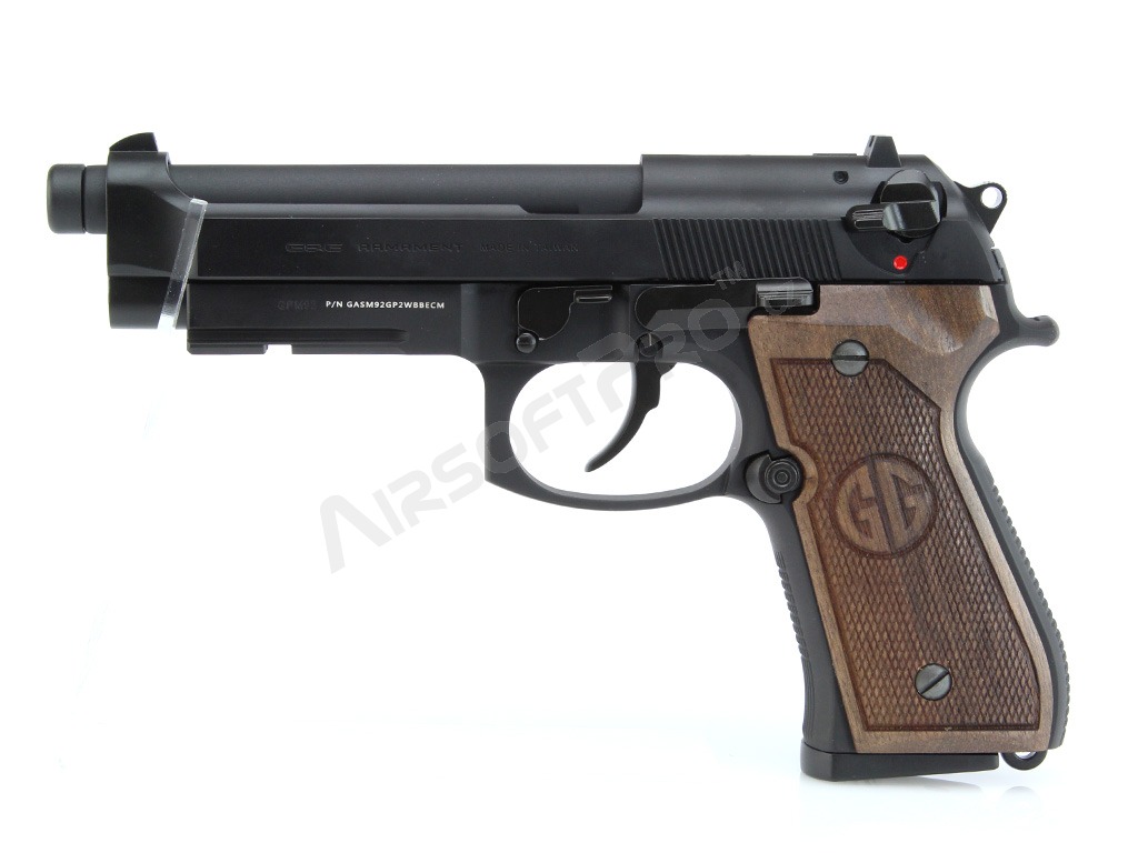 Airsoftová pistole GPM92 GP2, celokov, plyn blowback (GBB) - ořechové dřevo [G&G]