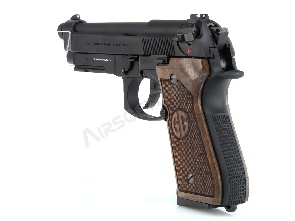 Airsoftová pistole GPM92 GP2, celokov, plyn blowback (GBB) - ořechové dřevo [G&G]
