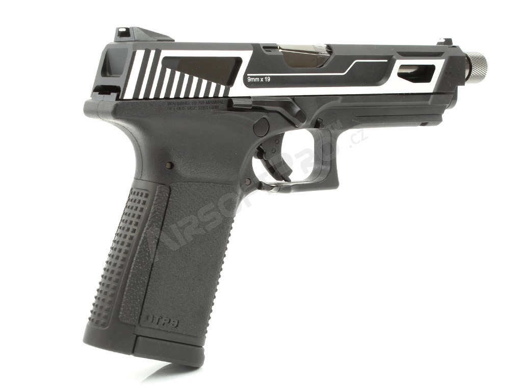 Airsoftová pistole GTP9 MS, plyn blowback (GBB) CNC závěr - stříbrná [G&G]