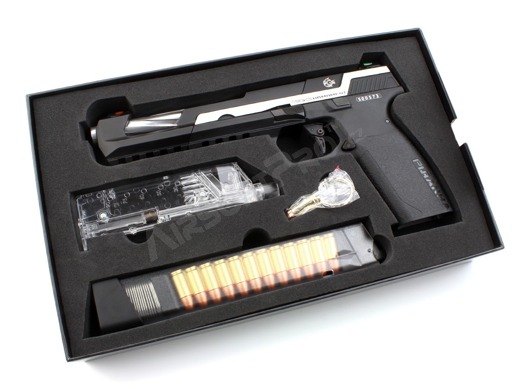 Airsoftová pistole Piranha SL, plyn, blowback (GBB) - stříbrná [G&G]