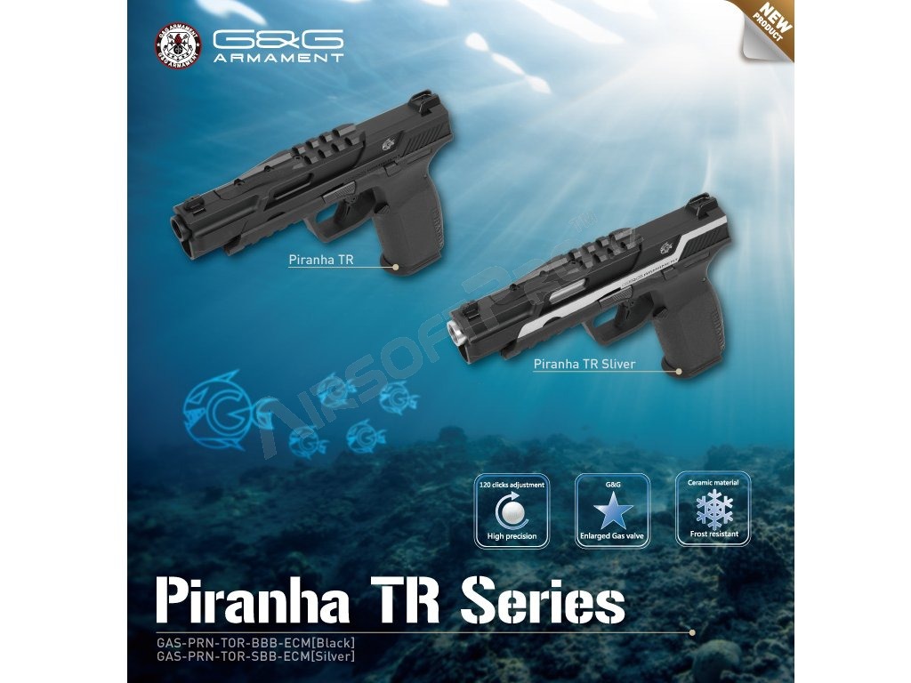 Airsoftová pistole Piranha TR, plyn, blowback (GBB) - černá [G&G]