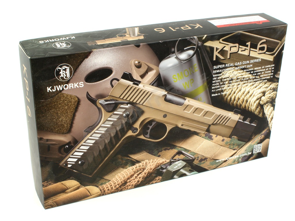 Airsoftová pistole KP-16, celokov, plyn blowback - TAN [KJ Works]