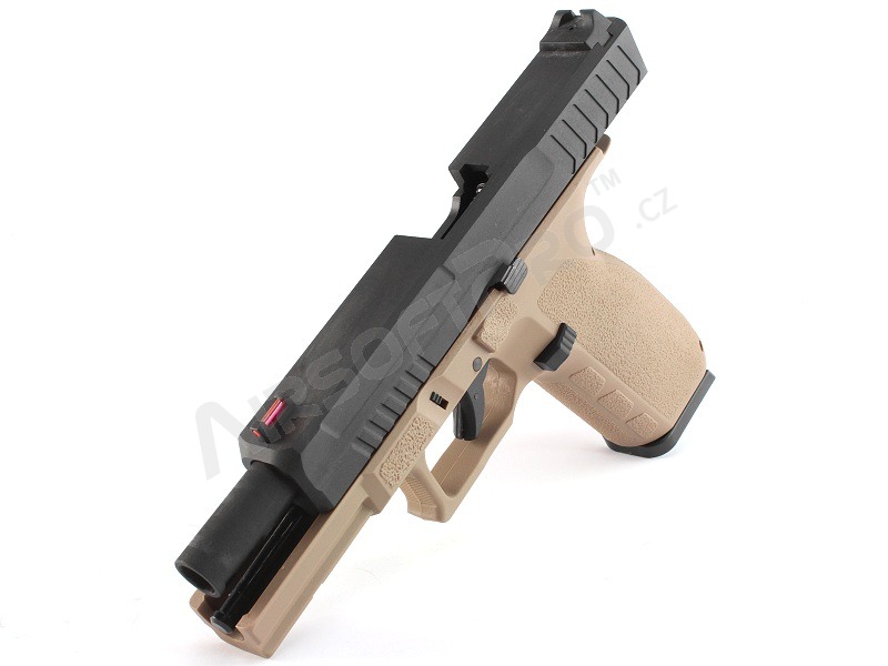 Airsoftová pistole KP-13, černý kovový závěr, blowback (GBB) - TAN [KJ Works]