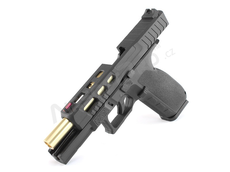 Airsoftová pistole KP-13C, kovový závěr, zlatá hlaveň, blowback (GBB) - černý [KJ Works]