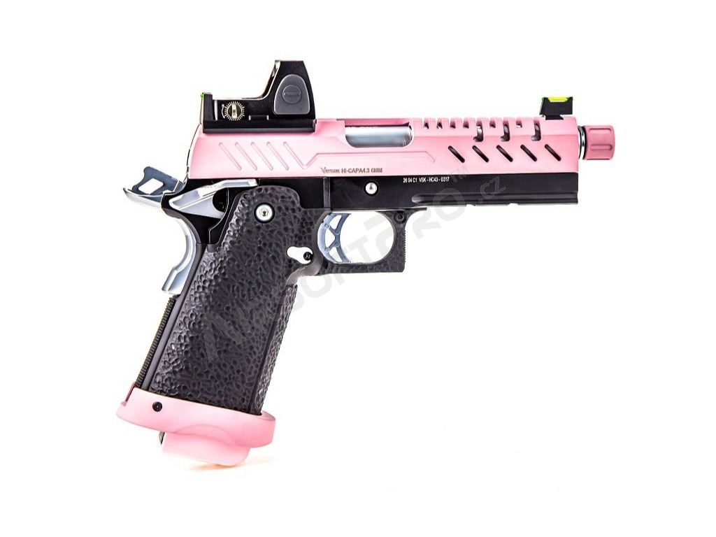 Airsoftová pistole Hi-Capa 4.3 s kolimátorem, GBB - růžová [Vorsk]