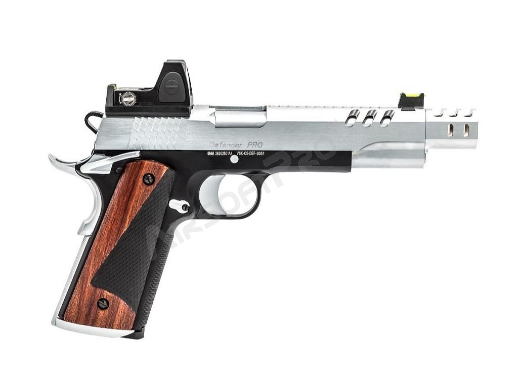 Airsoftová pistole CS Defender Pro MEU s kolimátorem, GBB - stříbrná [Vorsk]