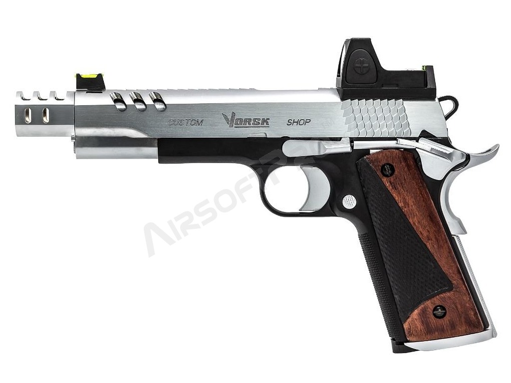 Pistola de airsoft GBB CS Defender Pro MEU Red Dot, Plata [Vorsk]