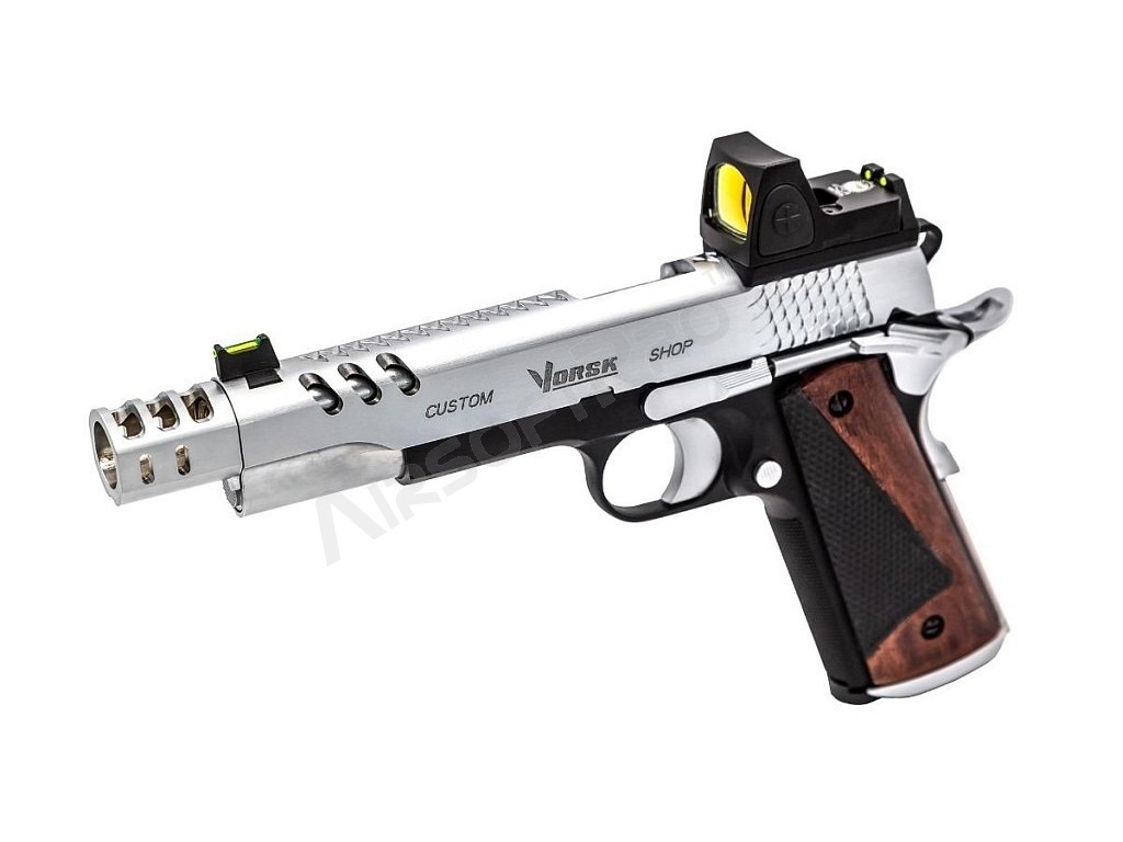 Airsoftová pistole CS Defender Pro MEU s kolimátorem, GBB - stříbrná [Vorsk]