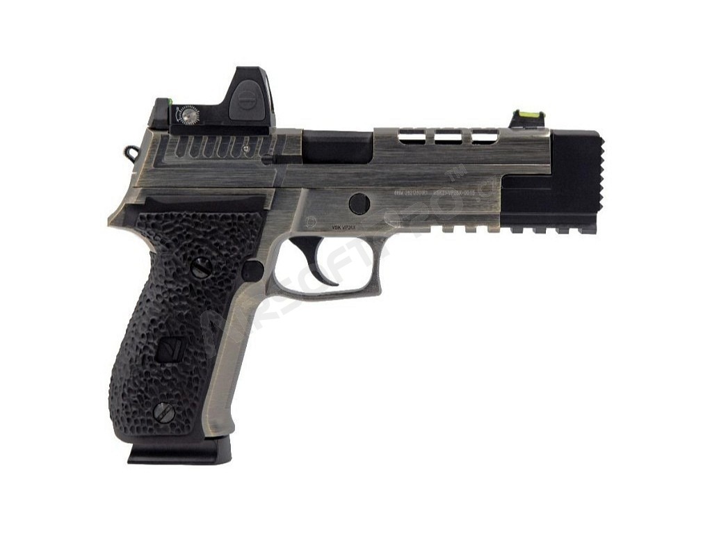 Airsoftová pistole VP26X s kolimátorem, GBB - broušený hliník [Vorsk]