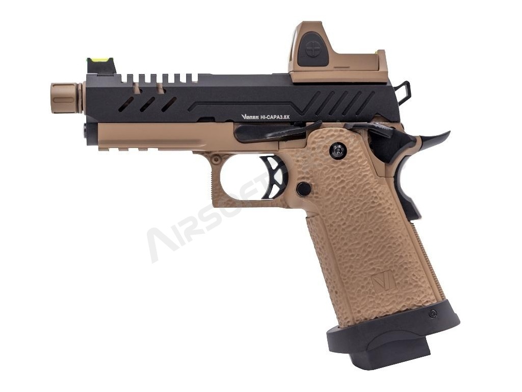 Airsoftová pistole Hi-Capa 3.8 PRO s kolimátorem, GBB - černo-TAN [Vorsk]