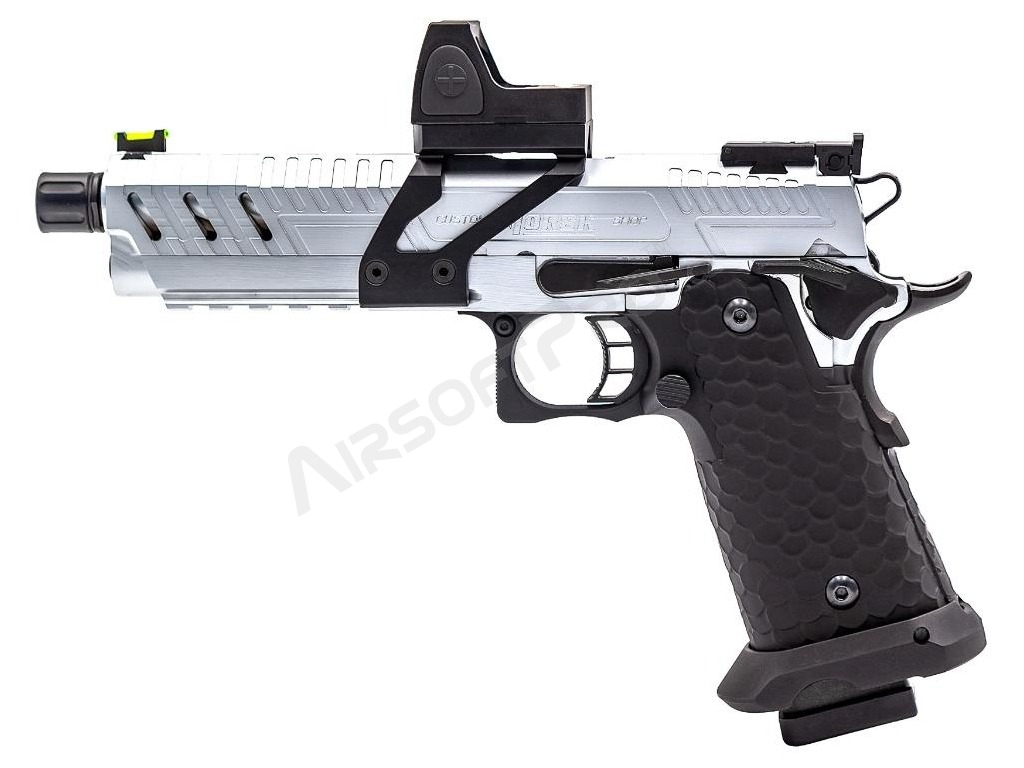 Airsoftová pistole CS Hi-Capa Vengeance s kolimátorem, GBB - stříbrná [Vorsk]