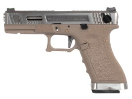 Airsoftová pistole R18C Gen4 T5, stříbrný závěr, stříbrná hlaveň - TAN [WE]