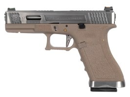 Airsoftová pistole R17 Gen4 T5 - stříbrný závěr, stříbrná hlaveň - TAN [WE]