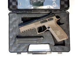 Airsoftová pistole CZ P-09 DT FDE, kovový závěr, plyn, blowback + kufr - NESPOLEHLIVÁ [ASG]