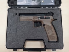 Pistolet airsoft CZ P-09 DT FDE, glissière métal, recul gaz + étui - SERVI [ASG]
