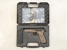 Airsoftová pistole CZ P-09 DT FDE, kovový závěr, plyn, blowback + kufr - VRÁCENO [ASG]