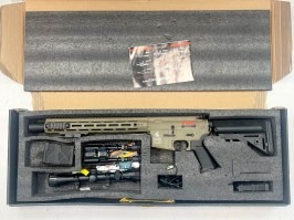 Airsoft rifle LT-32 DMR (Gen.2) + scope + bipod + 2x mag - TAN - SERIVSED [Lancer Tactical]