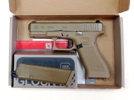 Pistolet airsoft Glock 19X, glissière métal, recul gaz - Coyote - RETOUR PAR LE CLIENT [UMAREX]