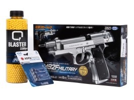 Balíček: Airsoftová elektrická pistole M92F Military stříbrná,EBB +3000 kuliček +4 baterie [Tokyo Marui]
