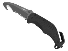 Záchranářský nůž s háčkem a zaoblenou čepelí (RK-02) - černý [ESP]