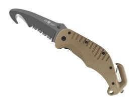Záchranářský nůž s háčkem a zaoblenou čepelí (RKK-02) - Khaki [ESP]