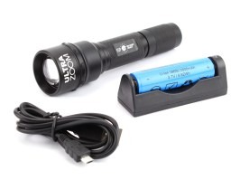 Tactical flashlight HELIOS 3 ULTRAZOOM, 1 mode + USB adapter and battery [ESP]