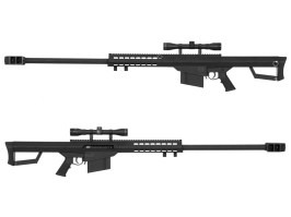 M82 (LT-20) spring action airsoft sniper rifle + riflescope, black - NEW COCKING LEVER [Lancer Tactical]