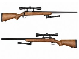 Airsoft sniper MB03D + puškohled a dvojnožka, imitace dřeva [Well]