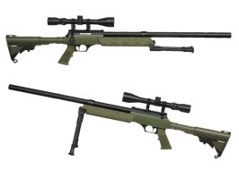 Airsoft sniper APS SR-2 (MB06D) + dvojnožka + puškohled, olivová [Well]