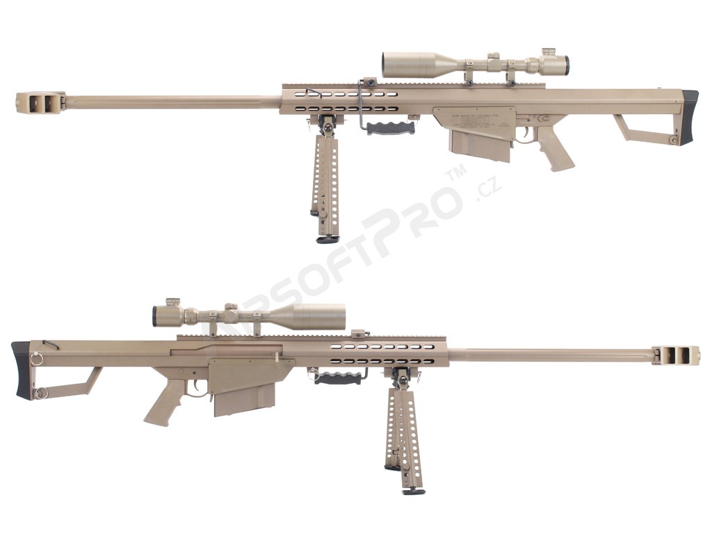 Airsoft sniper M82 BARRETT (SW-02A), puškohled + dvojnožka, TAN [Snow Wolf]