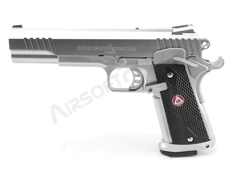 Airsoftová elektrická pistole Combat Delta stříbrná, blowback (EBB) [Tokyo Marui]