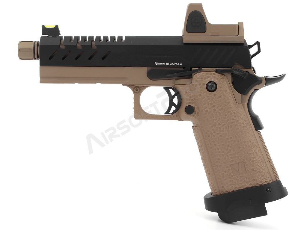 Airsoftová pistole Hi-Capa 4.3 s kolimátorem, GBB - černo-TAN [Vorsk]
