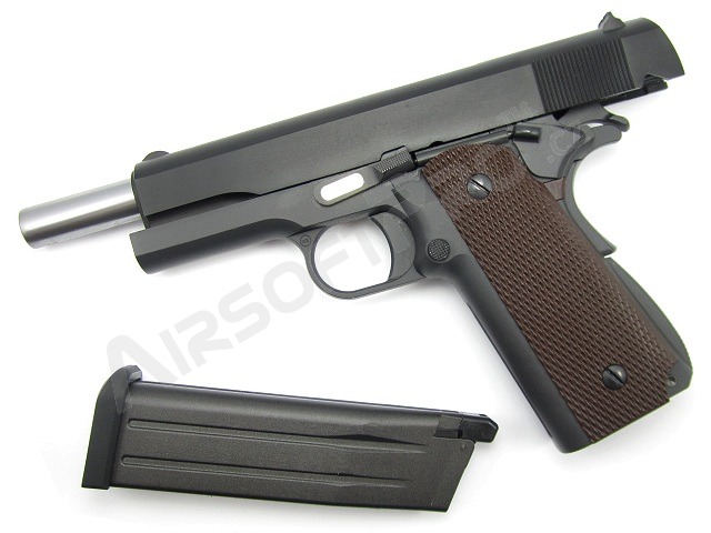 Airsoftová pistole M1911 A1 - plyn, blowback, celokov, dvouřadý zásobnik [WE]